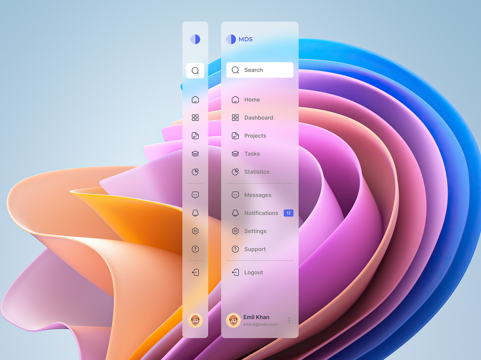 Glassmorphism Sidebar UI by Kingsley Ofoegbu on Dribbble