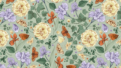 Monarch Land Surface Pattern Design apparel botanical butterflies illustration licensing art pattern design rose garden stationery design surface pattern design textile design