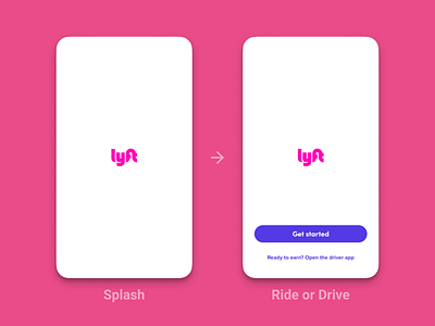 Lyft iOS Seamless Splash to Get Started Transition advocacy bikeshare brand branding communication data design experimentation frictionless growth lyft money negotiation onboarding rideshare seamless sign in sign up simple ui