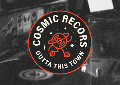 Cosmic Records art clothing brand creative diy fashion graphic design illustration mascot music punk rock quirky records space type universe vintage badge vinyl