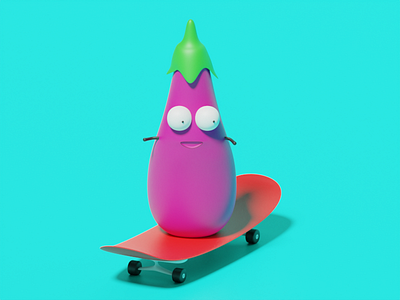 Eggplant Skater 3D 3d 3dart 3ddesign character design eggplant purple skate skater vegetables