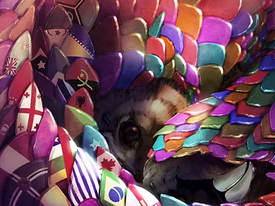 Coloured Pangolin art comic digital drawing fantasy handdrawn illustration noai pangolin procreate