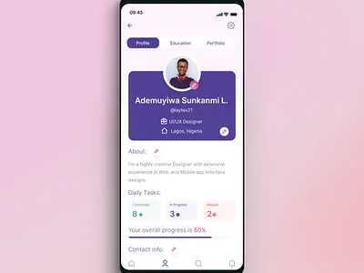 Profile page design education profile task ui uiux