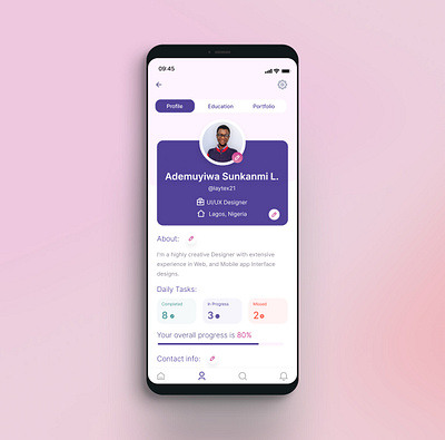 Profile page design education profile task ui uiux