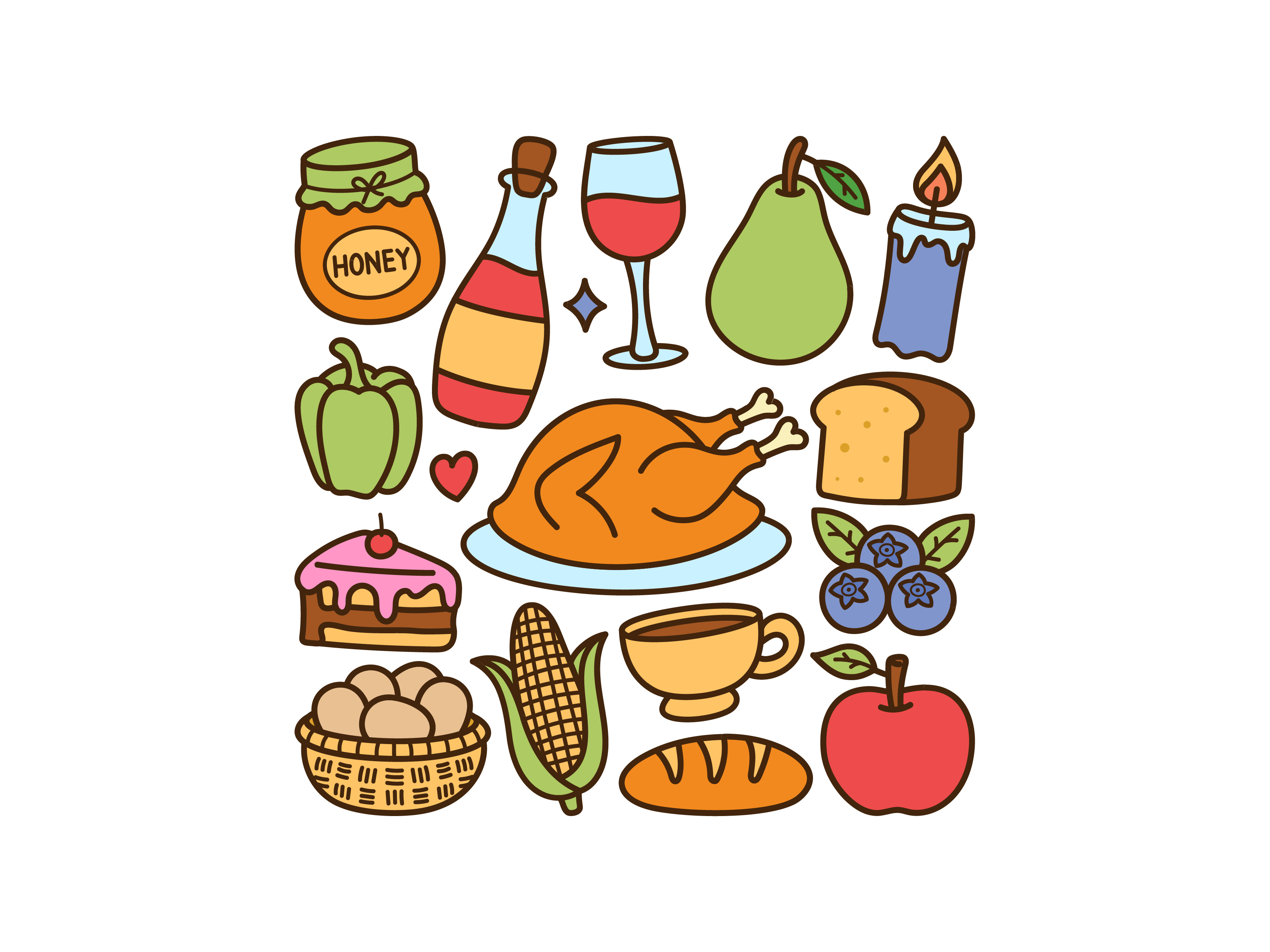 Thanksgiving Handdrawn cupcake cute doodle icon illustration thanksgiving turkey vector