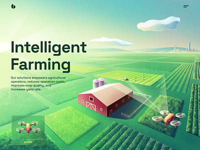 Intelligent Farming Cover agriculture agro branding city cloud cover drone farm farming gradient green illustration iot isometric landing smartapp svg technology ui vector