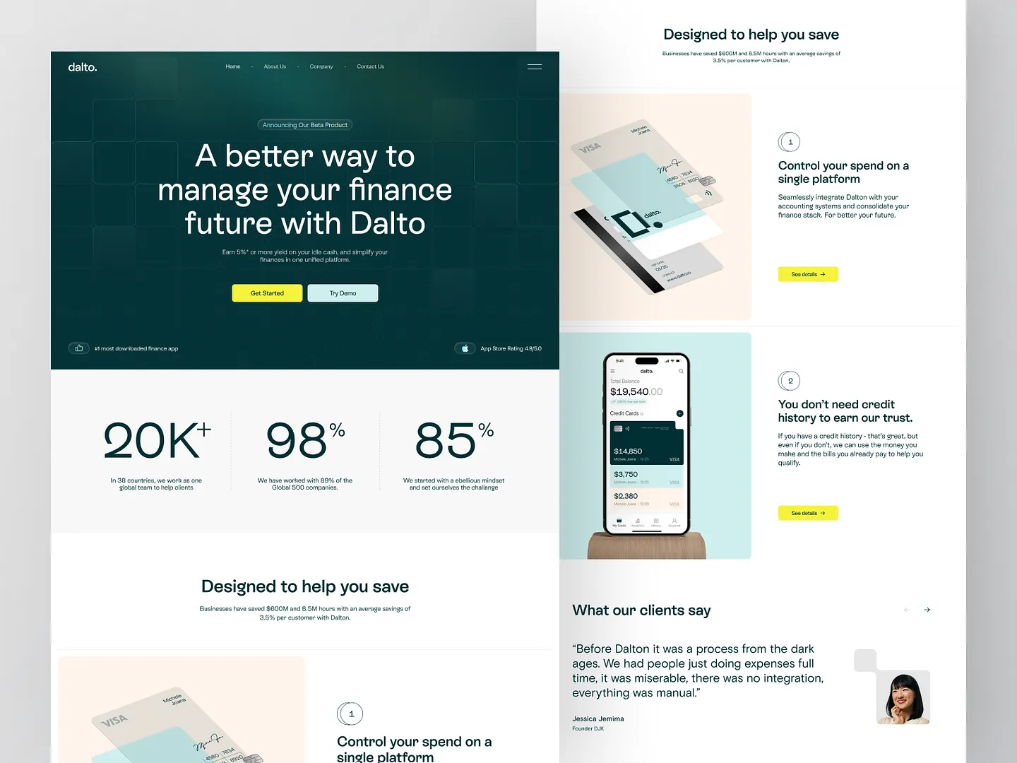 Modern Bank Website Design: Dalto Finance Landing Page