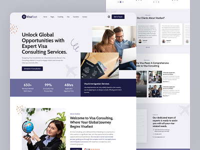 Immigration and Visa Consulting Website agency consultant consulting consulting website fleexstudio fly visa gradient homepage illustration immigration landing page minimal passport travel ui uiux visa visa consulting web design