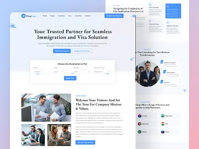 Immigration and Visa Consulting Landing Page agency agency website business consultant consulting consulting website corporate design fleexstudio gradient homepage illustration immigration immigration consulting landing page minimal ui uiux visa web design