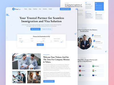 Immigration and Visa Consulting Landing Page agency agency website business consultant consulting consulting website corporate design fleexstudio gradient homepage illustration immigration immigration consulting landing page minimal ui uiux visa web design