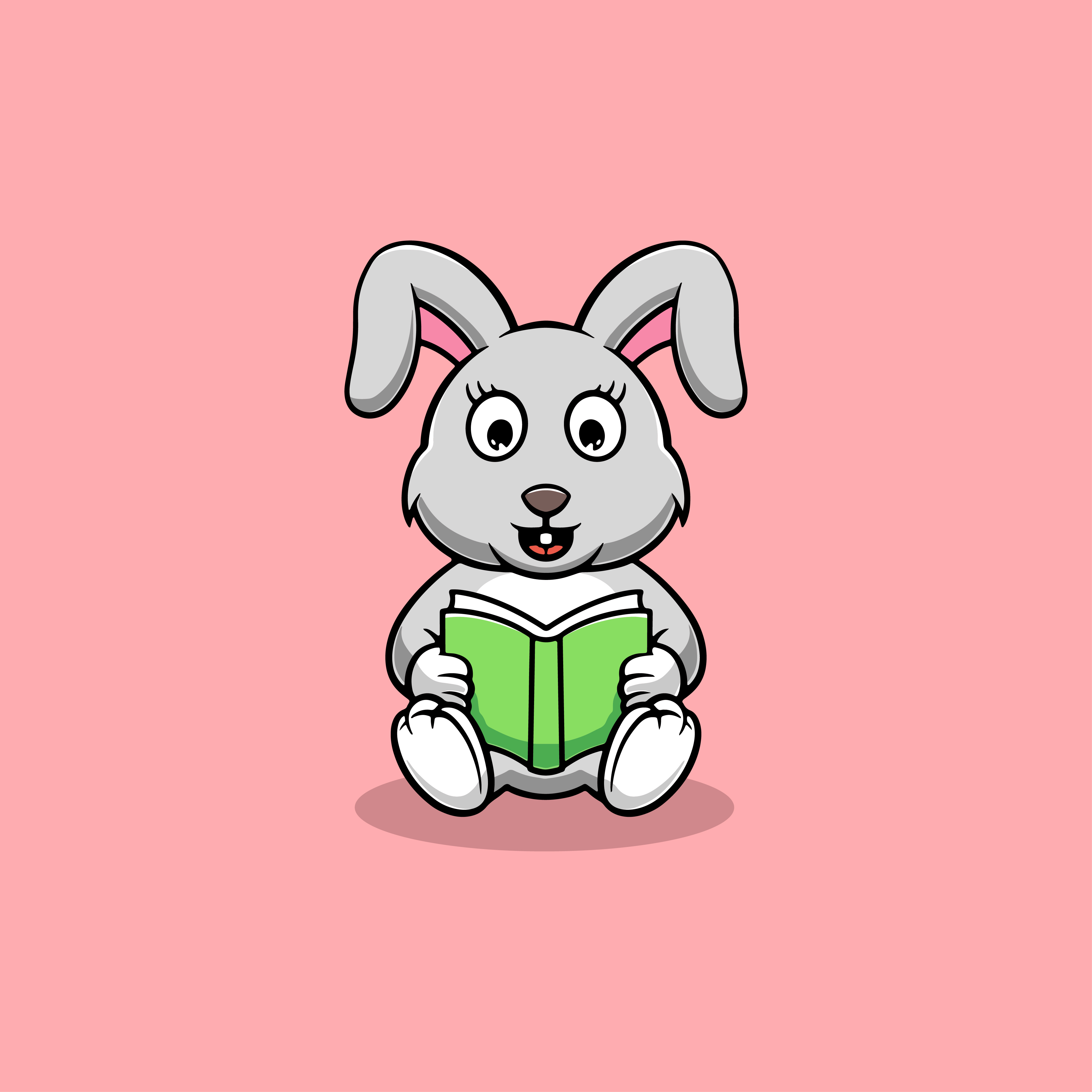 Cute Rabbit Reading Book Illustration science