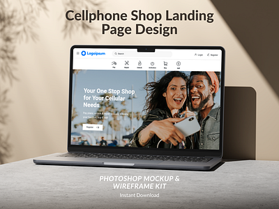 Cellphone Shop Landing Page Design - Photoshop Mockup UI Kit cellphones store free download free landing page template free psd free website template freebie professional design