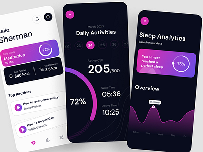 Meditation app design mobile app app designer app developer dark app fitness app get better app meditation meditation app meditation app design mobile app modern app modern app design self development self development app self help self help app ui designer ui kit wellness app