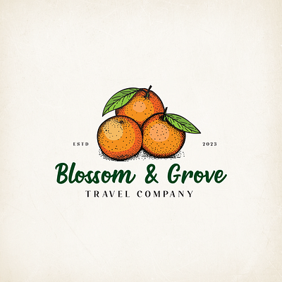 Blossom & Grove Logo Design brand identity branding design emblem graphic design hand drawn logo illustration logo orange orange logo vintage logo