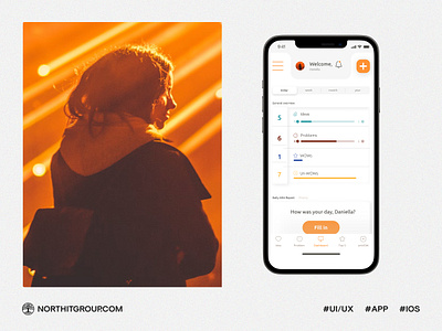 Mobile app that assists in work and boosts personal growth. app elements ideas ios mobile orange progress ui ux