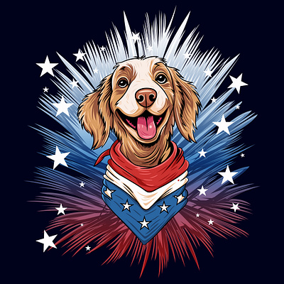 A Dog with USA Flag Bandana Vector Illustration animal dog flag graphic design illustration pet t shirt usa vector