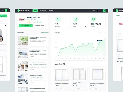 SourceHub: Empowering Sellers for Success animation app catalog chart dashboard desktop ecommerce figma marketplace product profile saas sell sellers sells sourcing ui user interface ux web platform