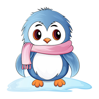 A cute little penguin waddles through a snowy landscape. ice cube illustration mascot penguin vector winter