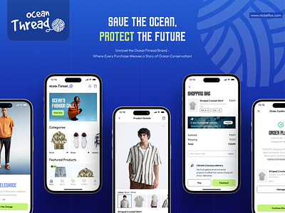 Ocean Threads- Sustainable Fashion E-Commerce Design app design app ui checkout flow e commerce e commerce flow e commerce ui ecommerce ui design fashion luxury e commerce design luxury fashion modern ui ocean waste pdp product display sustainable sustainable brand sustainable design sustainable ui ui ui design