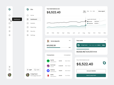 Orc - Dashboard Component app b2b banking card cards clean component dashboard design finance fintech insight money product design saas sidebar simple statistic ui uiux