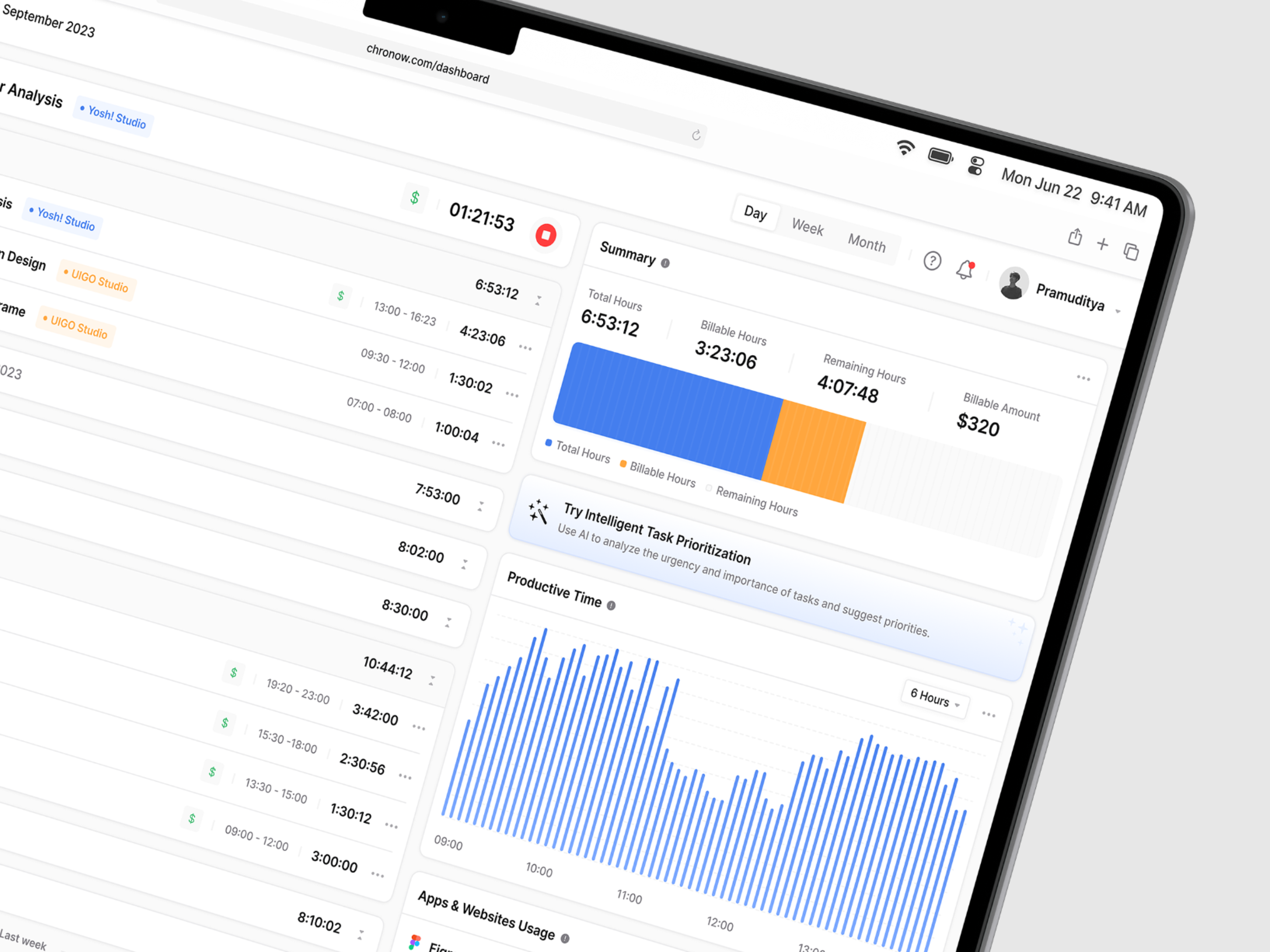 Time Tracker Dashboard ai ai integration collaboration dashboard graphic design productivity dashboard time time management time tracker time tracker dashboard time tracking tracker tracking ui ux website