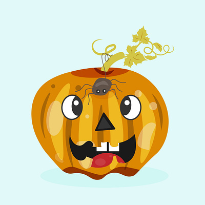 Cartoon style pumpkin and spider