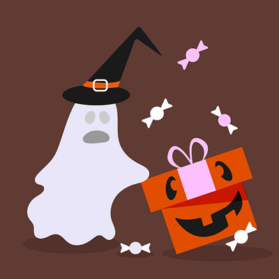 ghost in a magic hat with a of candies