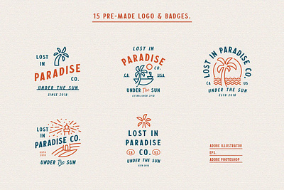 Summer Branding Kit badges beach logo brand branding coconut tree design graphic design identity illustration logo logo design ocean pattern print retro summer vector vintage