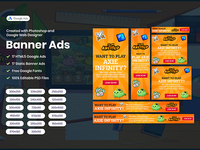 Axie Infinity HTML5 Google Ads animation banner ads branding design digital marketing google ads googleads graphic design html5 html5 banners marketing marketing agency marketing campaign