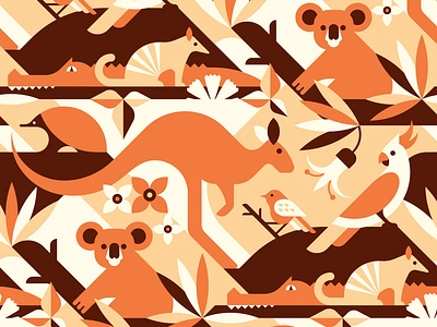 Australia Animals Pattern alligator animal australia birds cockatoo crocodile design echidna flat flowers geometric kangaroo koala leaves numbat parrot pattern plants seamless vector