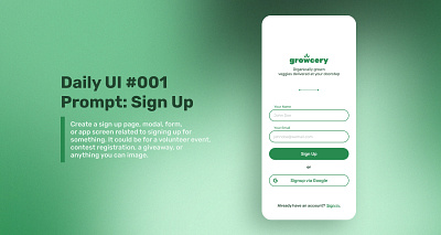 SignUp for a groceries app. #DailyUI 001 app ui dailyui design figma login signup splash screen ui user interface