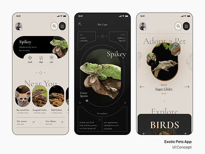 Exotic Pets App - UI Exploration clean design ui uidesign user interface design ux visual design