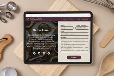Daily UI 028 - Contact Page 100 days challenge 100 days ui app branding challenge contact contact page cuisine dailyui design front end graphic design illustration kitchen logo recipes ui ux vector