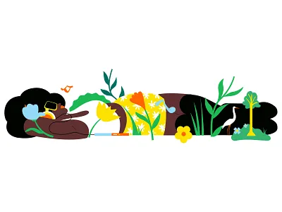 Me time 🎧 character flowers girl illustration me music plants stork time tree woman