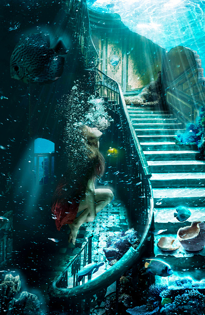 Deluged abandonedhouse abandonedmansion creativephotomontage mentiradeloro photomontage portrait underwater underwatermansion underwaterportrait underwaterwomanportrait