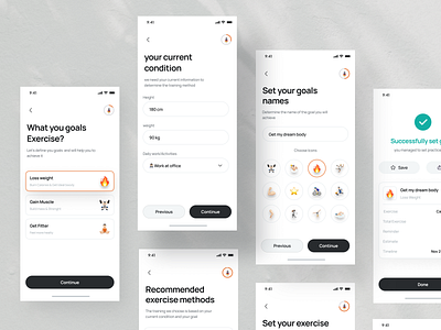 Create Exercise Goals Concept activity goals app design clean create exercise goals create goals exercise exercise goal exercise method fitness goals goals flow gym app health app minimalist mobile app set goals set goals flow sport app ui workout app workout goals