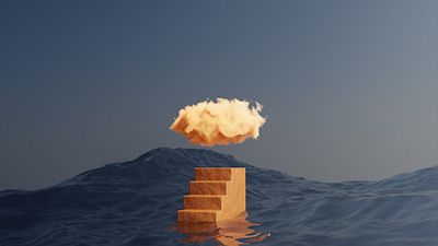 Cloud 3d abstract blender cloud ocean orange stairs water