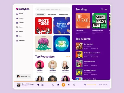 Web App Dashboard - Music Podcasts admin album artist dashboard interface listen music music app music library music web app playlist podcasts song list top albums trending