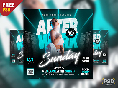 Free PSD | Sunday After Work Party Instagram Post PSD club flyer creative design design free psd graphic design illustration music club flyer party banner party flyer party post photoshop post design psd psd template social media post
