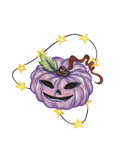 Star Lights Pumpkin art piece art print artist artwork carved pumpkin creative drawing foliage gouache halloween illustration lights paint painting pumpkin spooky stars traditional art vegetable