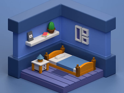 3D bedroom 3droom animation bettercallyoune blender blue design graphic design isometric motion navy blue room table lamp younes azizi youtube award youtube board youtube plaque