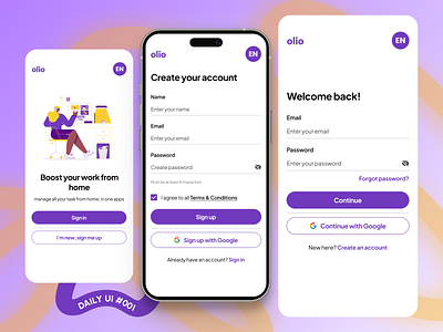 Daily UI 001 - Sign Up app graphic design illustration log in management productivity purple sign in sign up ui ux web website work yellow