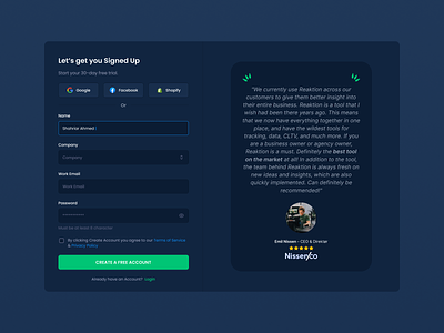 Sign Up Page Design design get started intereface login minimal product saas sign up testimonials ui user experience ux web web design website welcome