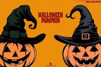 Halloween Pumpkin in a witch hat vector pack.