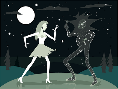 Halloween Night Dance Illustration - Dancers and Otherworldly creative projects dancers extraterrestrial spirits halloween halloween decorations halloween illustration halloween invitations halloween magic halloween spectacle mystical atmosphere night dance otherworldly experience spellbinding dance supernatural