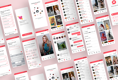 Dating and Social Media App Layout app layout design branding dating app graphic design logo mobile app design pink simple social media app ui white