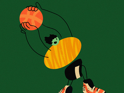 Dunk It! athlete basket basketball dunk graphic design illustration line man minimal people person procreate retro simple sport woman