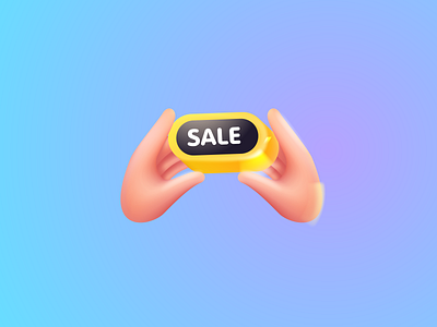 Hands holding sale tag 3d cartoon cute design hand icon illustration logo mark mesh sale vector