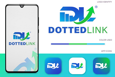 "Dotted Link" Brand Identity app icon app logo gradient logo logo identity mobile splash screen modern logo uiux designer website logo