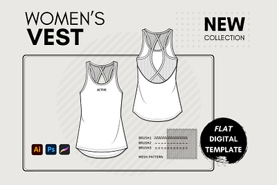 Women’s activewear active design digital fashion flat graphic design template vest womens
